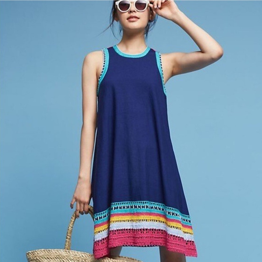 Anthropologie Akemi + Kin Xanthe Crochet Blue Swing Dress